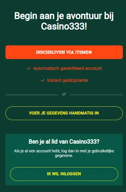Snel formulier om een spelersaccount aan te maken